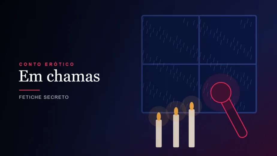 Capa do conto Em chamas: janela com chuva e velas acesas